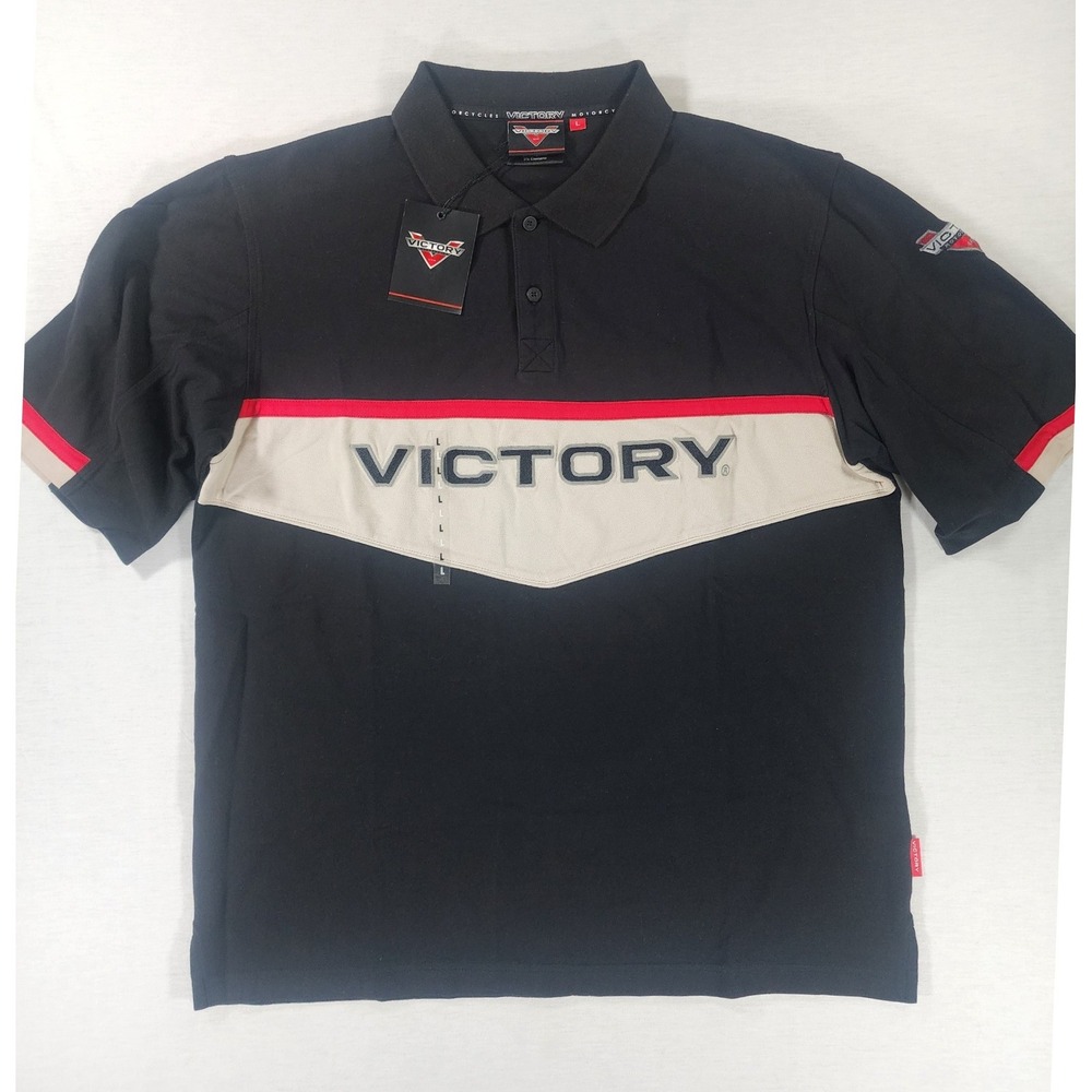 Victory Motorcycles Polo Uniform Shirt Mens L Black Short Sleeve Pique NEW
